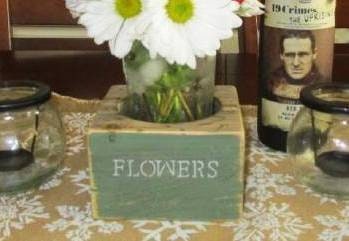 Rustic wood stained with distressed Mason Jar Vase or Candle Holder - Centerpiece. Handmade from reclaimed wood. Ready to ship.