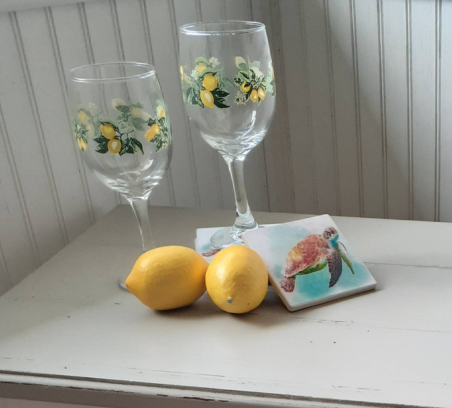 Coasters set of 4 stone Sea Turtle coasters, handmade from stone and cork. Featuring Original Patterson Art Studio Artwork. Ready to ship.