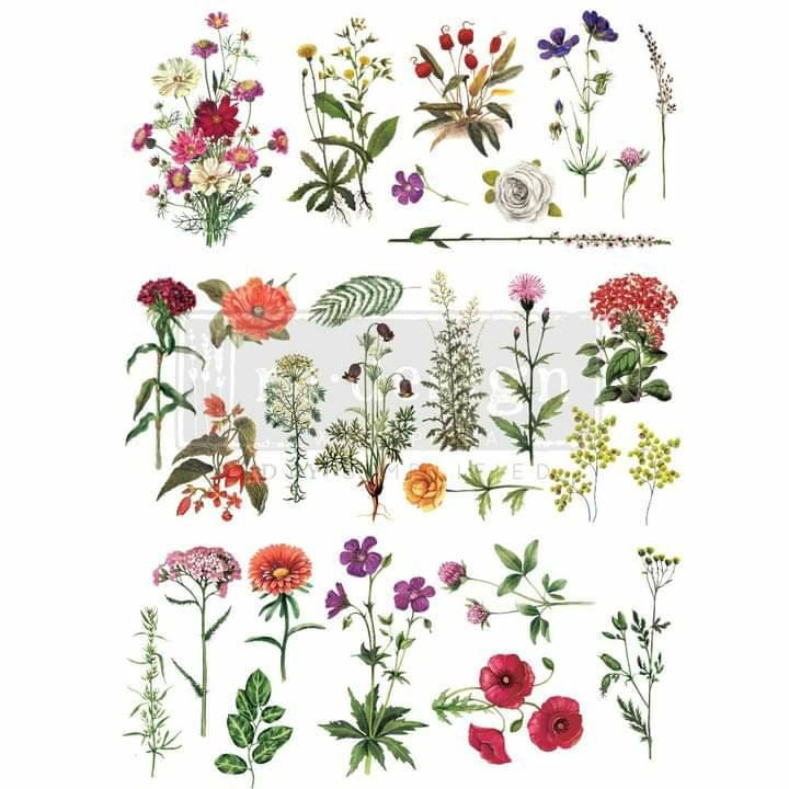 Rub on Furniture Transfer, Flower Furniture Decal, Redesign with Prima, Floral Collection 24" x35"