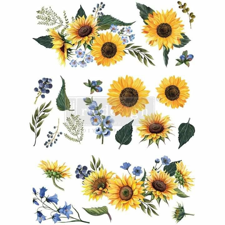 Rub on Furniture Transfer, Furniture Decal, Redesign with Prima, Sunflower Fields 25" x36"
