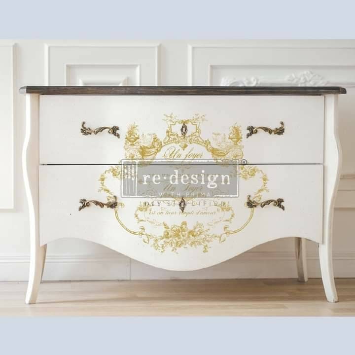 Rub on Furniture Transfer, Furniture Decal, Redesign with Prima, Gold, Lovely Script By 25" x34"