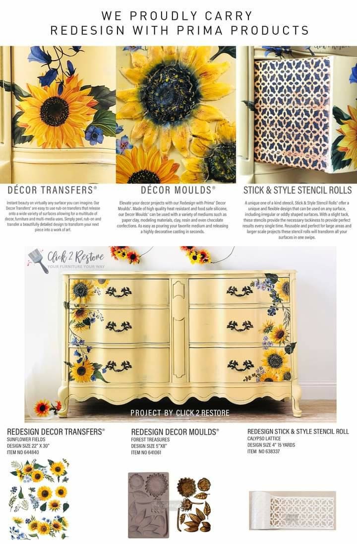 Rub on Furniture Transfer, Furniture Decal, Redesign with Prima, Sunflower Fields 25" x36"