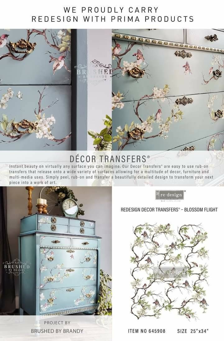 Rub on Furniture Transfer, Furniture Decal, Redesign with Prima, Blossom Flight 25" x34" Same Day Shipping