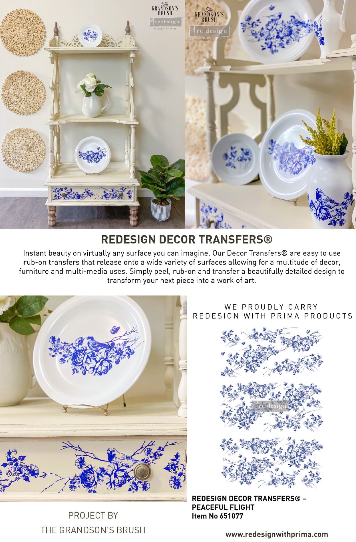 New! Rub on Furniture Transfer, Furniture Decal, Redesign with Prima, Peaceful Flight 24" x35"