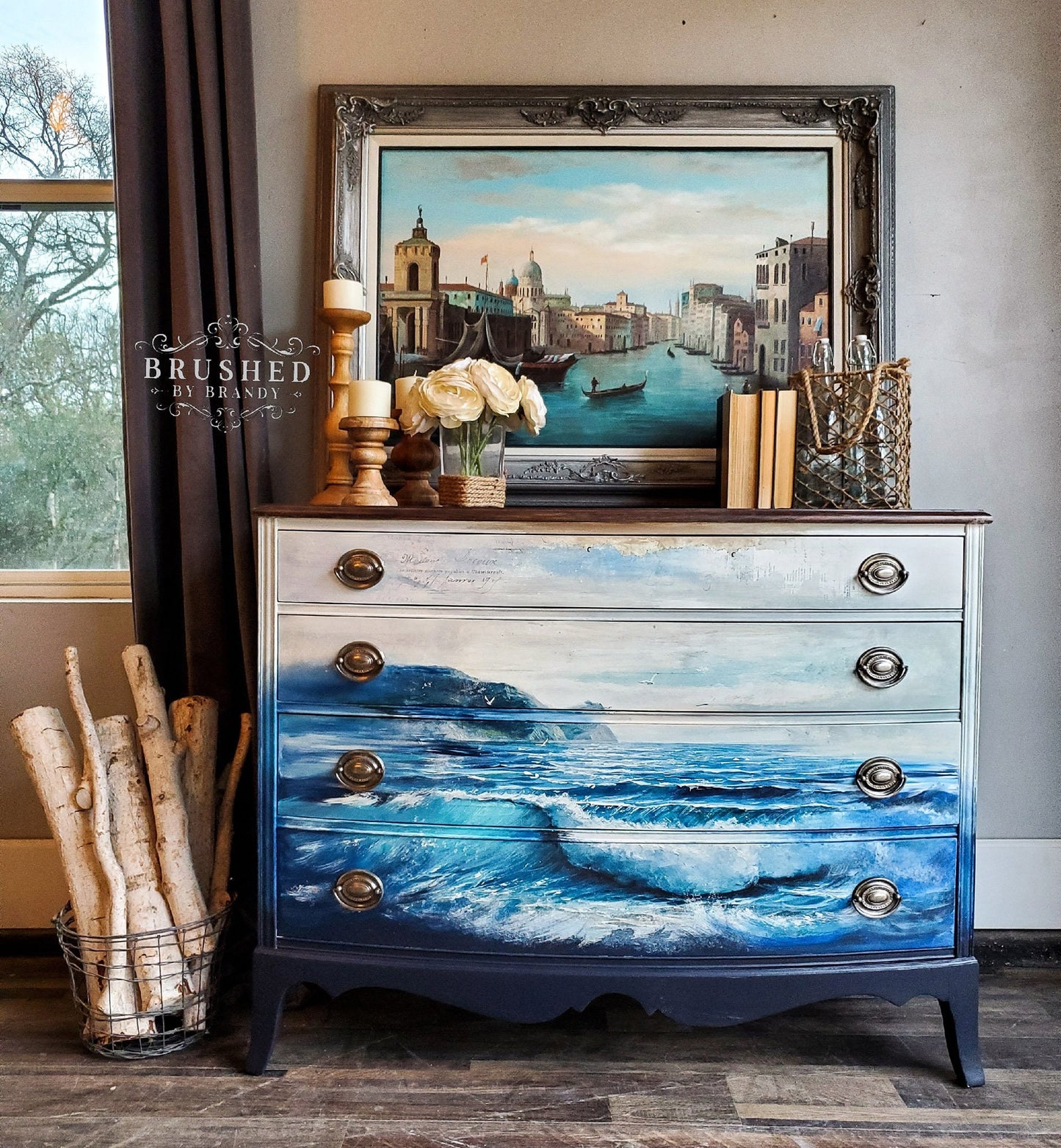 Rub on Furniture Transfer, Beach Furniture Decal, Redesign with Prima, Blue Wave 25.1" x 34.9