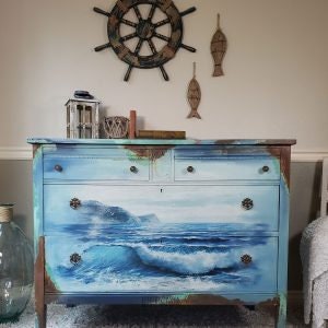 Rub on Furniture Transfer, Beach Furniture Decal, Redesign with Prima, Blue Wave 25.1" x 34.9