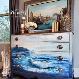 Rub on Furniture Transfer, Beach Furniture Decal, Redesign with Prima, Blue Wave 25.1" x 34.9
