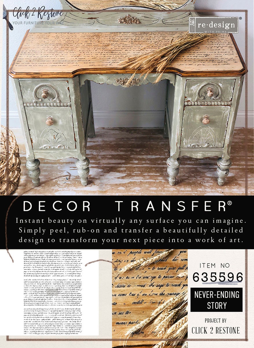 Rub on Furniture Transfer, writing Furniture Decal, Redesign with Prima, Never Ending Story 24" x 35" Same Day Shipping