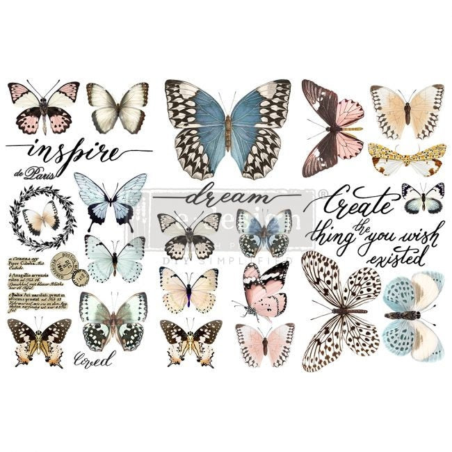 New! PAPPILION COLLECTION - Redesign with Prima Rub on Furniture Small Butterfly Transfer decal, 3 Sheets!