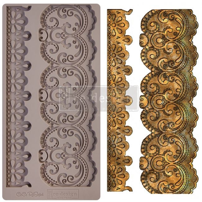 Silicone Mold - New! Redesign with Prima and CeCe restyled - Border Lace 5"x10" Silicone Decor Mould