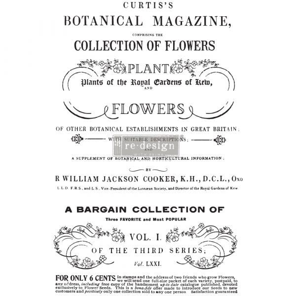 New! Rub on French Furniture Transfer, Furniture Decal, Redesign with Prima, Botanical Magazine 24" x 35"