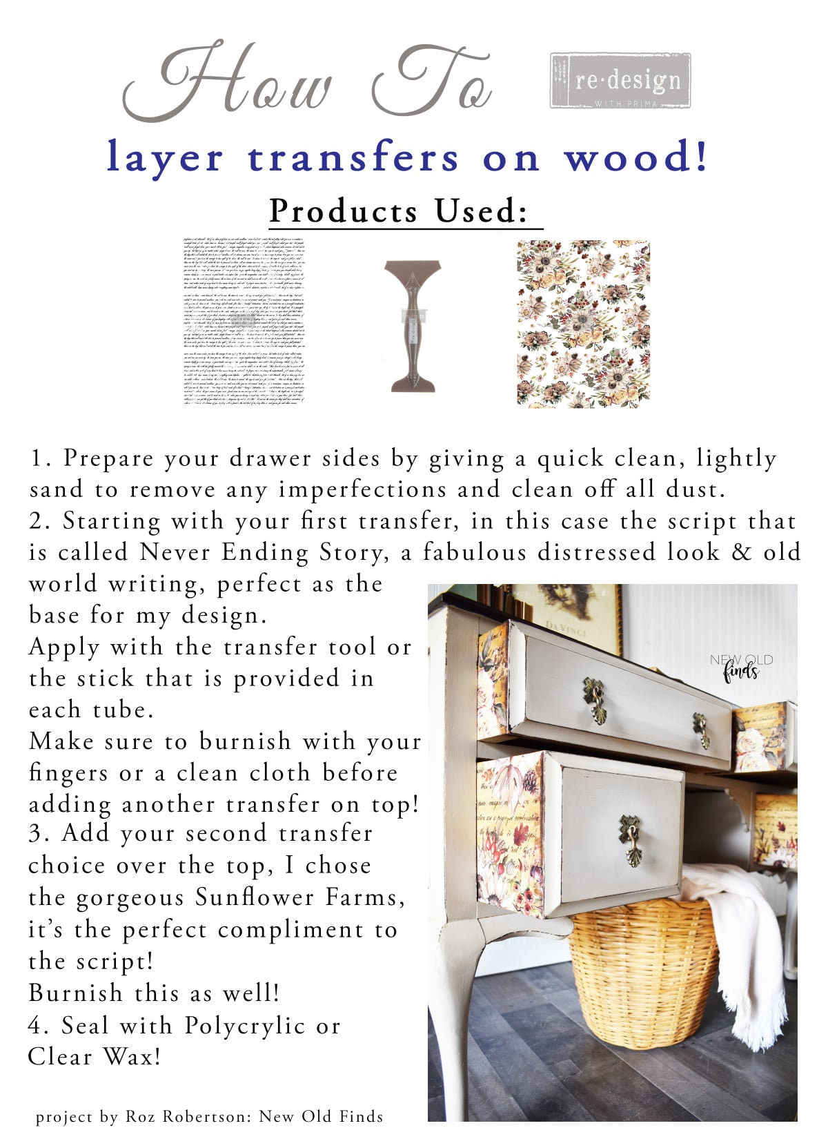 New! Rub on Furniture Transfer, Furniture Decal, Redesign with Prima Floral , Dark Floral 24" x35"