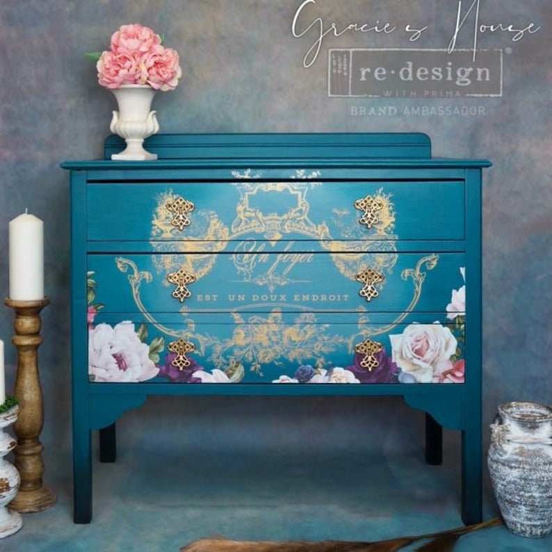 Rub on Furniture Transfer, Furniture Decal, Redesign with Prima, Gold, Lovely Script By 25" x34"