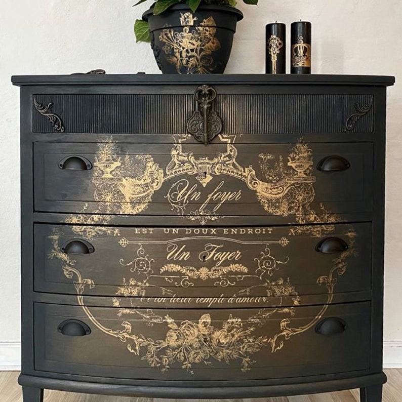 Rub on Furniture Transfer, Furniture Decal, Redesign with Prima, Gold, Lovely Script By 25" x34"