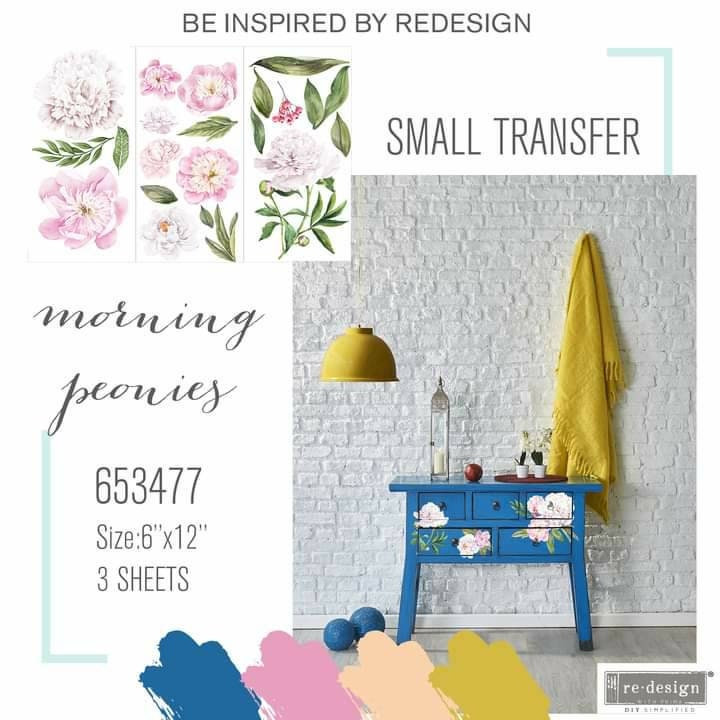 New! Morning Peonies - Redesign with Prima Rub on Small Transfer for furniture, flower decal, 3 Sheets!