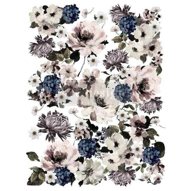 New! Rub on Furniture Transfer, Furniture Decal, Redesign with Prima Floral , Dark Floral 24" x35"