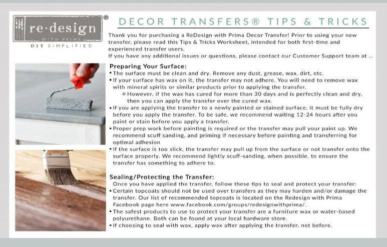 New! - DREAMY FLORALS - Redesign with Prima - Rub on Small Transfer for furniture or flower decal 18" x 12"