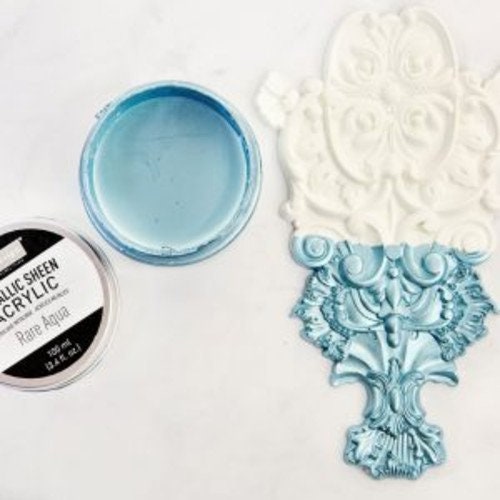 New! Metallic Sheen Acrylic Paint - RARE AQUA - Re-Design with Prima - for Furniture, Decor, Art Stenciling Silk Screening and More