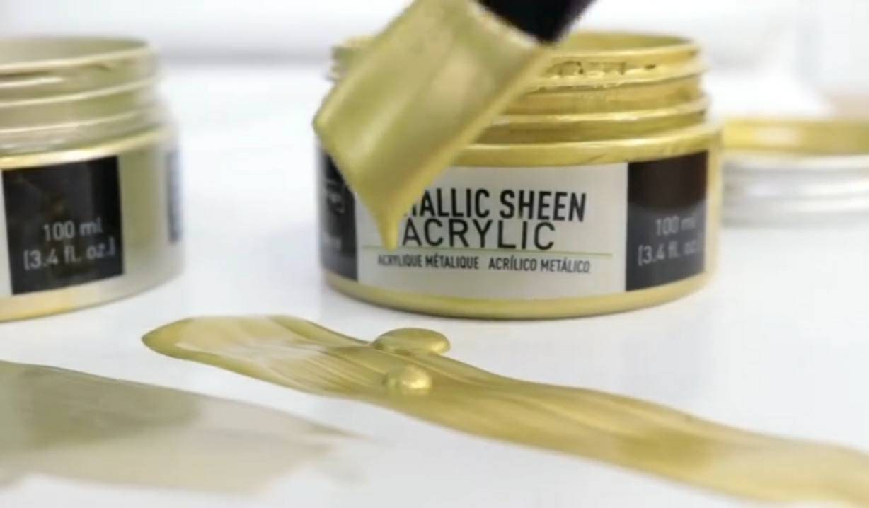 New! Metallic Sheen Acrylic Paint - GOLDENROD - Re-Design with Prima - for Furniture, Decor, Art Stenciling Silk Screening and More