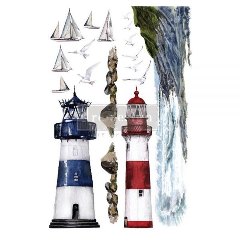 Rub on Furniture Transfer, Lighthouse Ocean Beach Furniture Decal, Redesign with Prima, Lighthouse 24" x 35