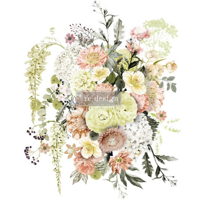 Rub on Floral Furniture Transfer, Furniture Decal, Redesign with Prima , Life In Full Bloom 24" x35"