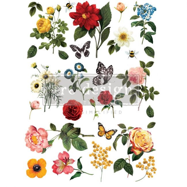 Rub on Furniture Transfer, Flower Furniture Decal, Maisie & Willow - Redesign with Prima, Majestic Garden 17" x24"