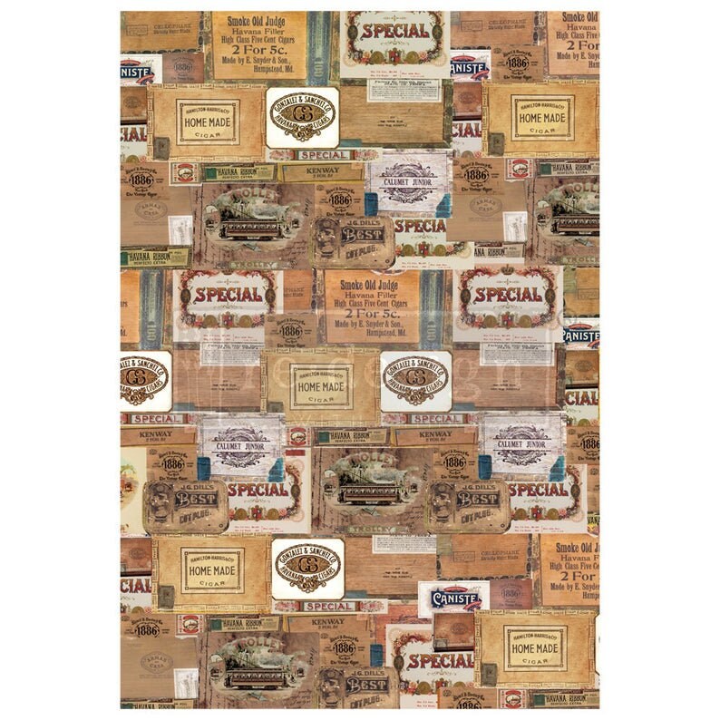 Rub on Furniture Transfer, Furniture Decal, Redesign with Prima, Vintage Cigar Box 22" x32"
