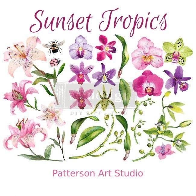 New - Sunset Tropics - Redesign with Prima - Rub on Small Transfer for Furniture or Decor
