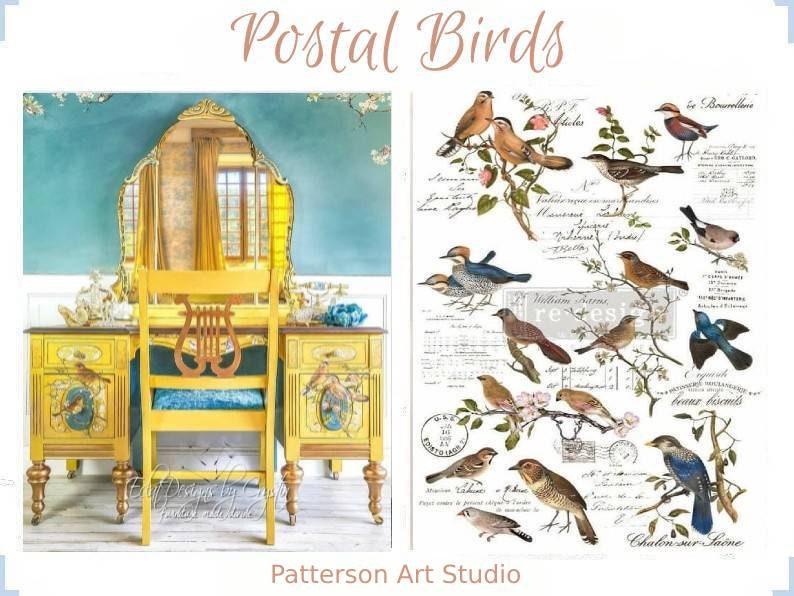 Rub on Furniture Transfer, Furniture Decal, Redesign with Prima, Postal Birds 24" x35"