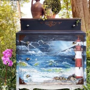 Rub on Furniture Transfer, Lighthouse Ocean Beach Furniture Decal, Redesign with Prima, Lighthouse 24" x 35