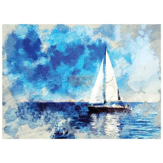 Rub on Furniture Transfer, Boat Ocean Beach Furniture Decal, Redesign with Prima, On A Voyage ll 24"x 33"