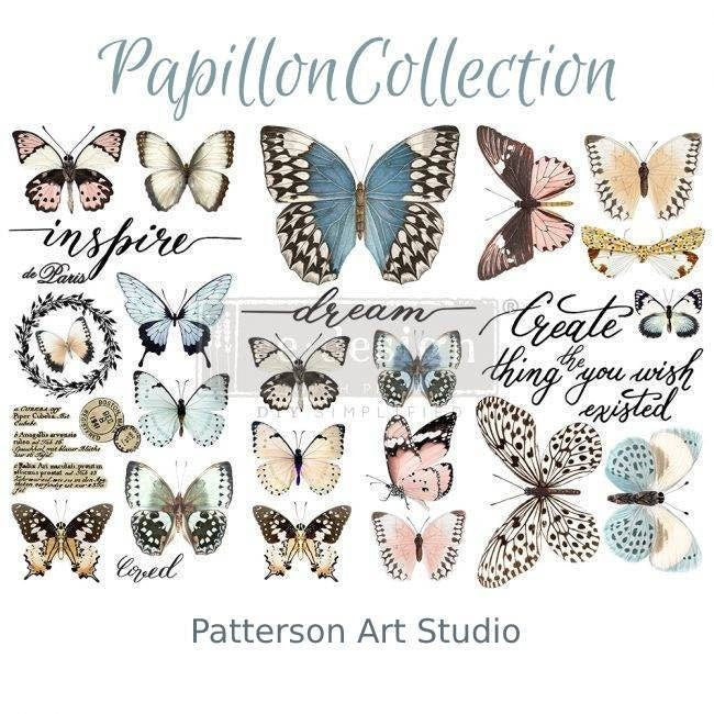 New! PAPPILION COLLECTION - Redesign with Prima Rub on Furniture Small Butterfly Transfer decal, 3 Sheets!