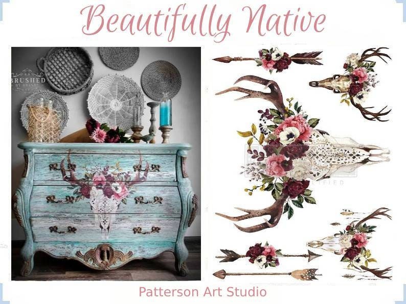 Rub on Furniture Transfer, Boho Furniture Decal, Redesign with Prima, Beautifully Native 24"x 34"