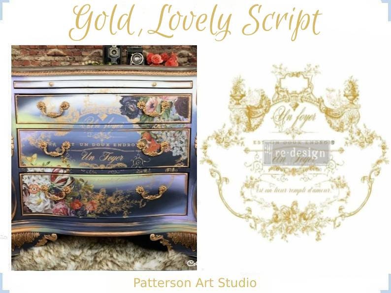Rub on Furniture Transfer, Furniture Decal, Redesign with Prima, Gold, Lovely Script By 25" x34"