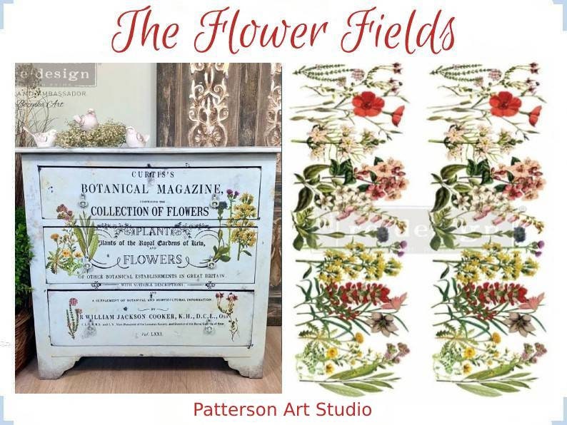 New! Rub on Furniture Transfer, Furniture Decal, Redesign with Prima, The Flower Fields 24" x35"