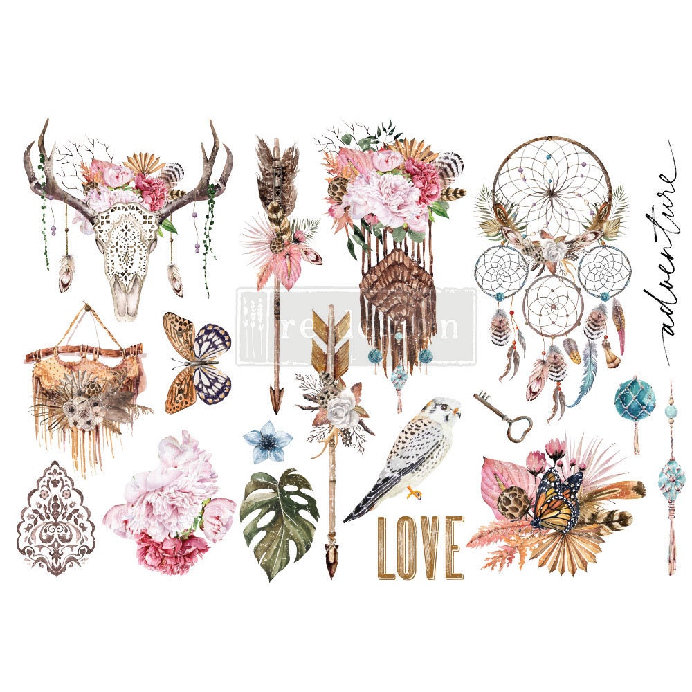 New! - BOHEMIAN SOLSTICE - Redesign with Prima - Rub on Small Transfer for furniture or flower decal 18" x 12"