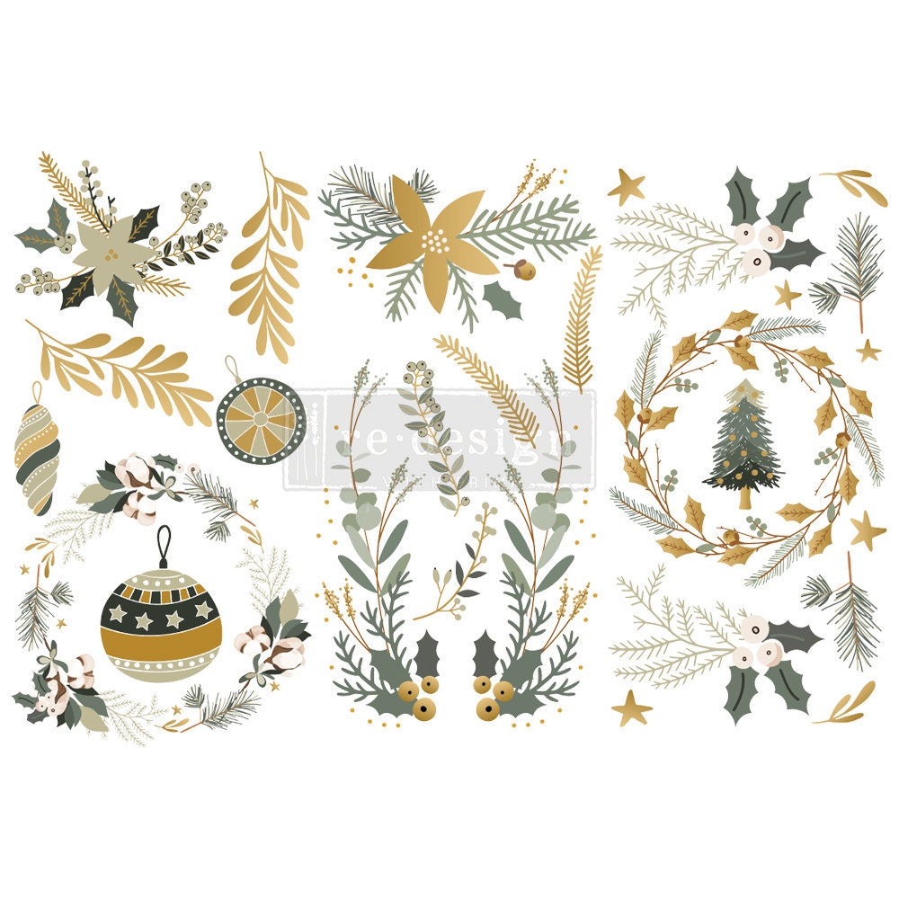 New! - HOLIDAY SPIRIT - Redesign with Prima - Rub on Small Transfer for furniture or flower decal 18" x 12"
