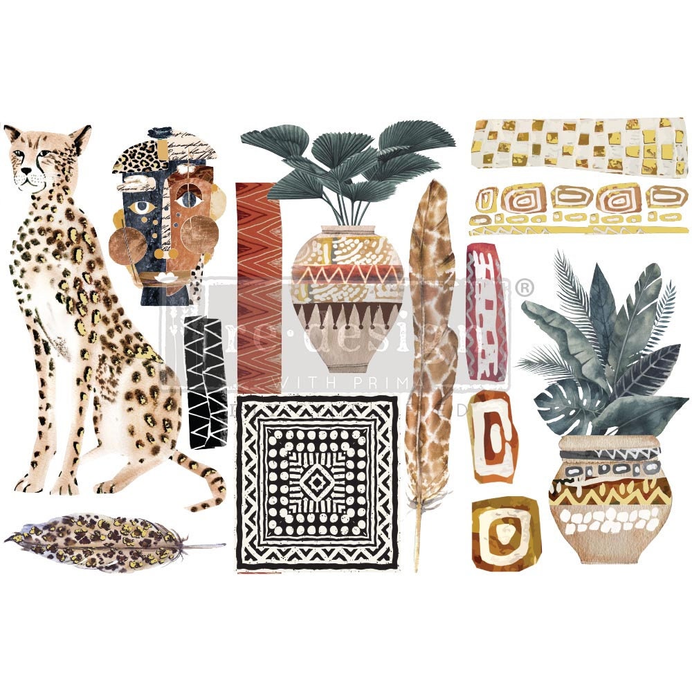 New! TRIBAL ESSENCE - Redesign with Prima Rub on Furniture CHEETAH Small Transfer Decal - 18" x12"