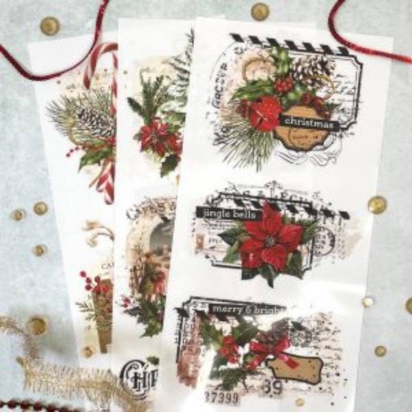 New! - XMAS TAG - Redesign with Prima - Rub on Small CHRISTMAS Transfer for furniture or flower decal 18" x 12"