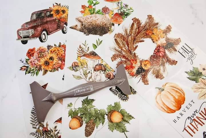 New! - AUTUMN ESSENTIALS - Redesign with Prima - Rub on Small Transfer for furniture or flower decal 18" x 12"