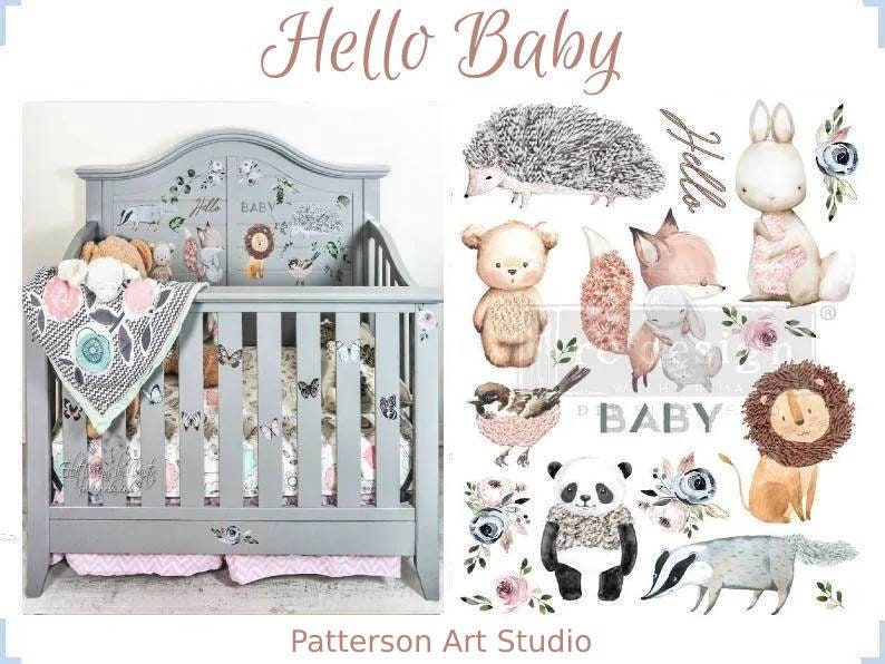 Rub on Furniture Transfer, Furniture Decal, Redesign with Prima, Hello Baby 26" x34"