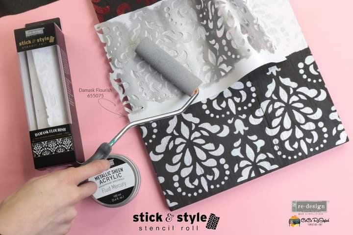 NEW! DAMASK FLOURISH Redesign with Prima - Reusable Furniture Stick and Style Decor Stencil Roll - 7" x 5 Yardss