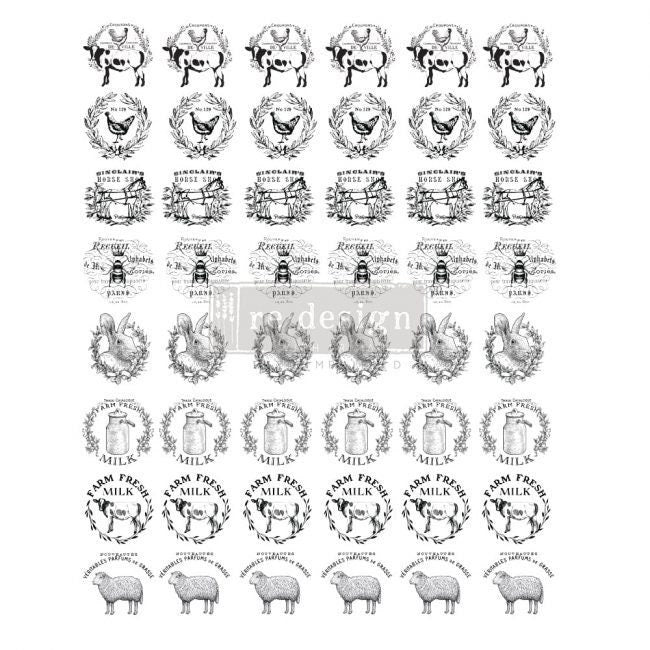 FARM SWEET FARM Rub on Knob Transfer, Furnitue Knob Decal, Redesign with Prima, 9"×11"