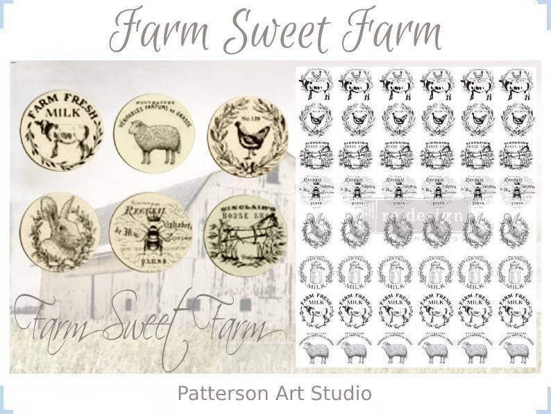 FARM SWEET FARM Rub on Knob Transfer, Furnitue Knob Decal, Redesign with Prima, 9"×11"