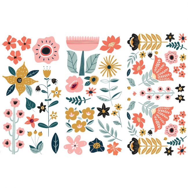 New! - DOODLE FLOWERS - Redesign with Prima - Rub on Small Transfer for Furniture Floral Decal "12" x 18