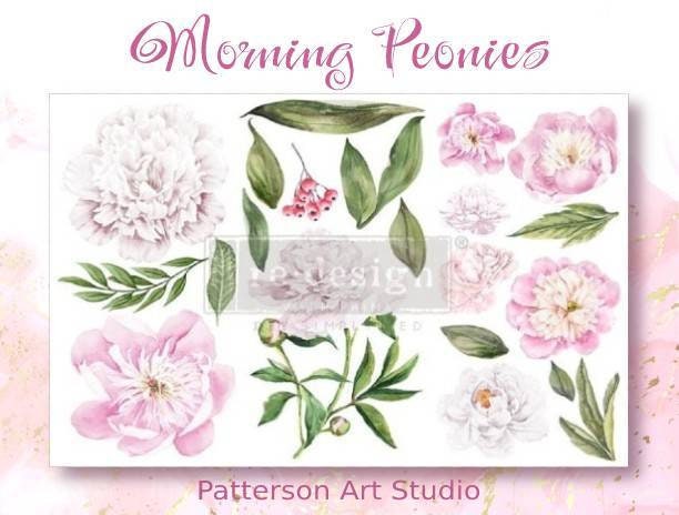 New! Morning Peonies - Redesign with Prima Rub on Small Transfer for furniture, flower decal, 3 Sheets!