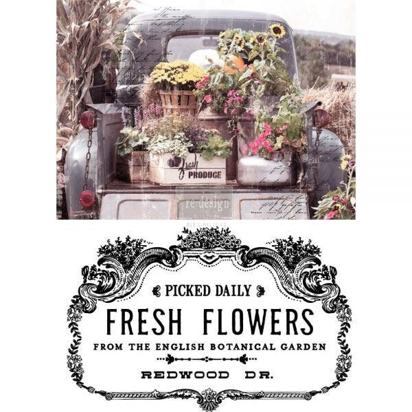 FRESH FLOWERS -Rub on Furniture Transfer, Farmhouse Decal By Redesign with Prima, 24" x34"