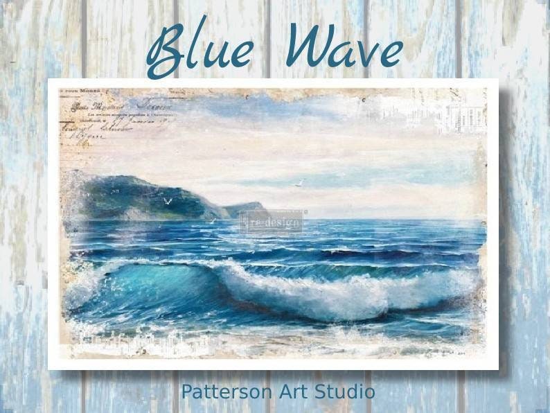 Rub on Furniture Transfer, Beach Furniture Decal, Redesign with Prima, Blue Wave 25.1" x 34.9