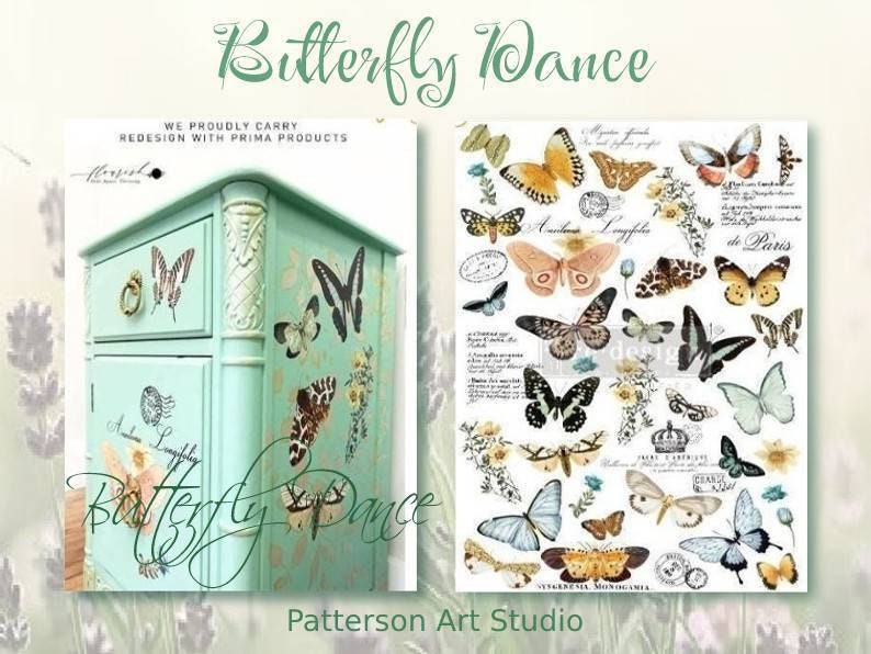 Rub on Furniture Transfer, Furniture Decal, Redesign with Prima, Butterfly Dance 24" x35"