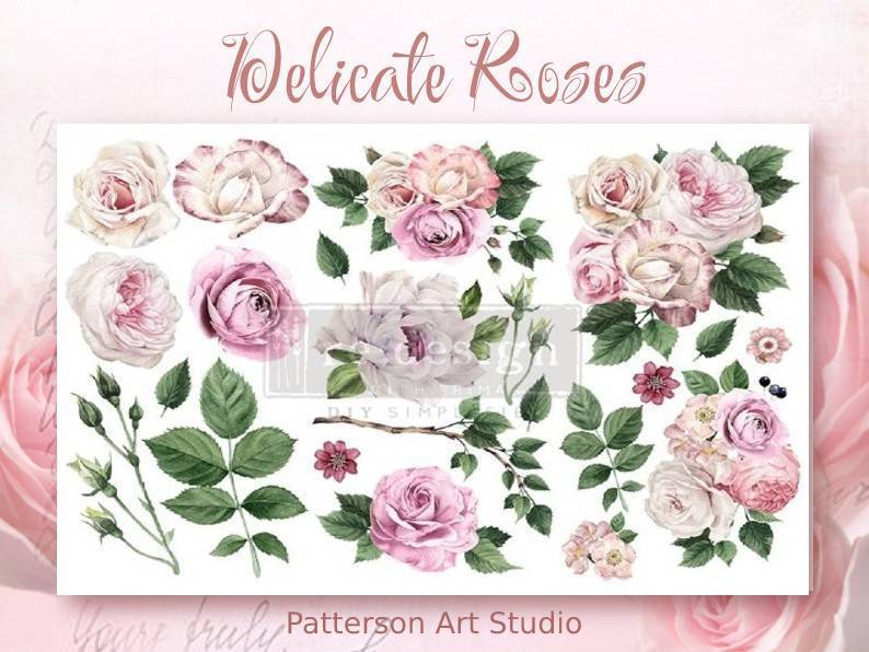 New! - DELICATE ROSES - Redesign with Prima - Rub on Small Transfer for furniture or Decor flower decal